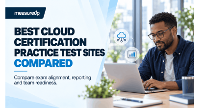 IT training professional comparing cloud certification practice test sites for exam alignment, reporting and team readiness